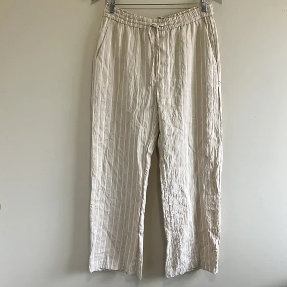 Zara high waisted wide leg pull on trouser pants size Large neutral - Picture 2 of 8